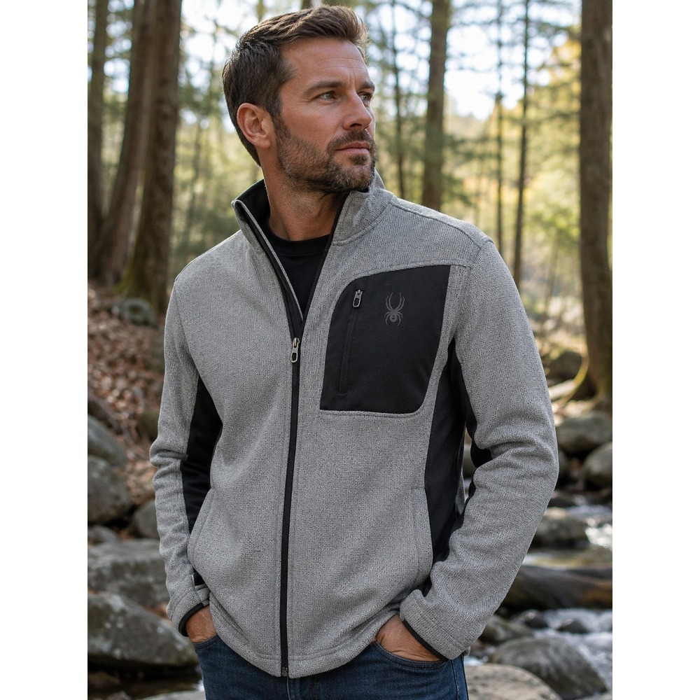 Spyder Mens Grey Full Zip Sweater Knit‎ Fleece Jacket XL 1900903